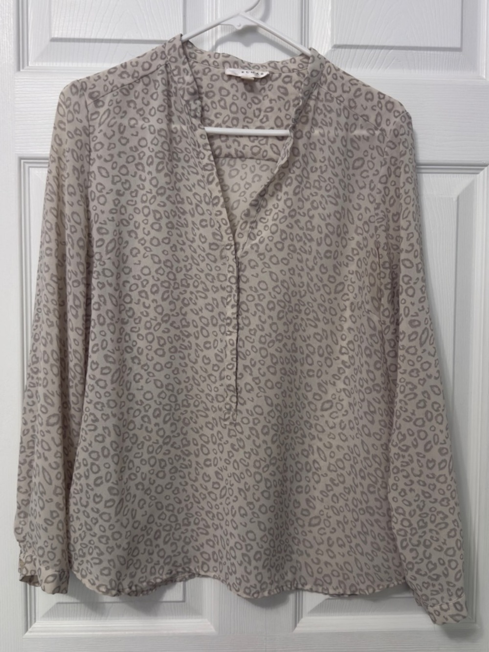 Kenar Beige Leopard-Print Long Sleeve Blouse